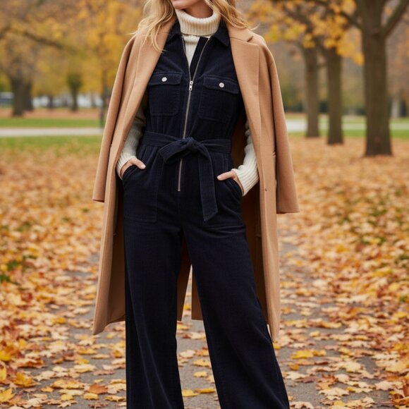 Boden Cord Utility Jumpsuit Navy Blue Corduroy Jumpsuit Size 12 - Picture 4 of 11